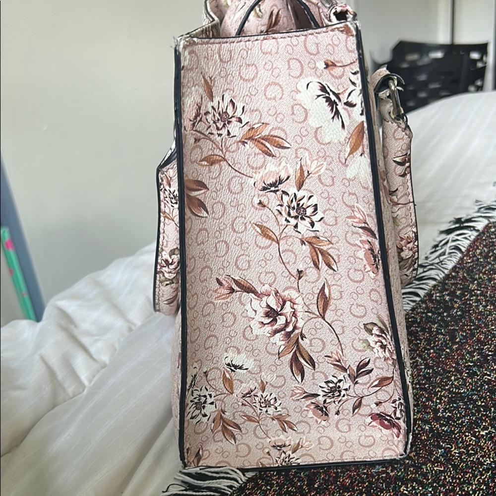 GUESS Pink Floral Logo purse with Multicolor Accents - Picture 2 of 11